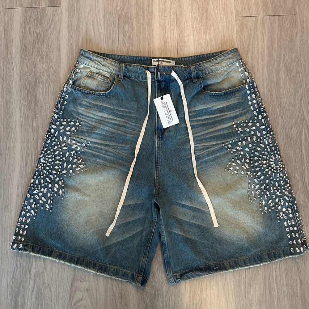 Men's Embellished Blue Denim Shorts